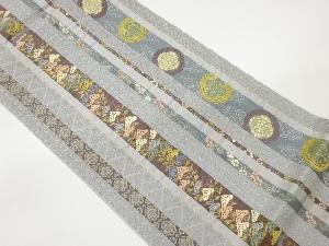 縞に丸文・華文・花々模様織出し袋帯